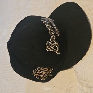 Braves Cap Hat New Era Sz 7 3/4  Black & Gold Embroidery 150th Anniversary